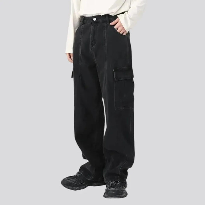 Washed out cargo pockets men's jeans