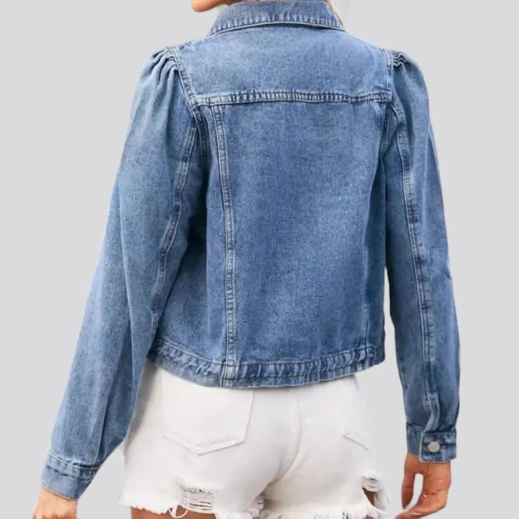 Puff-sleeves slim jean jacket for women