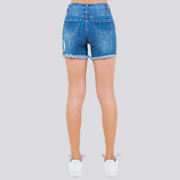 Whiskered skinny denim shorts for women