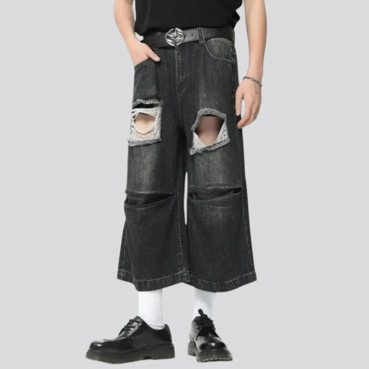 Distressed baggy fit men's jeans shorts