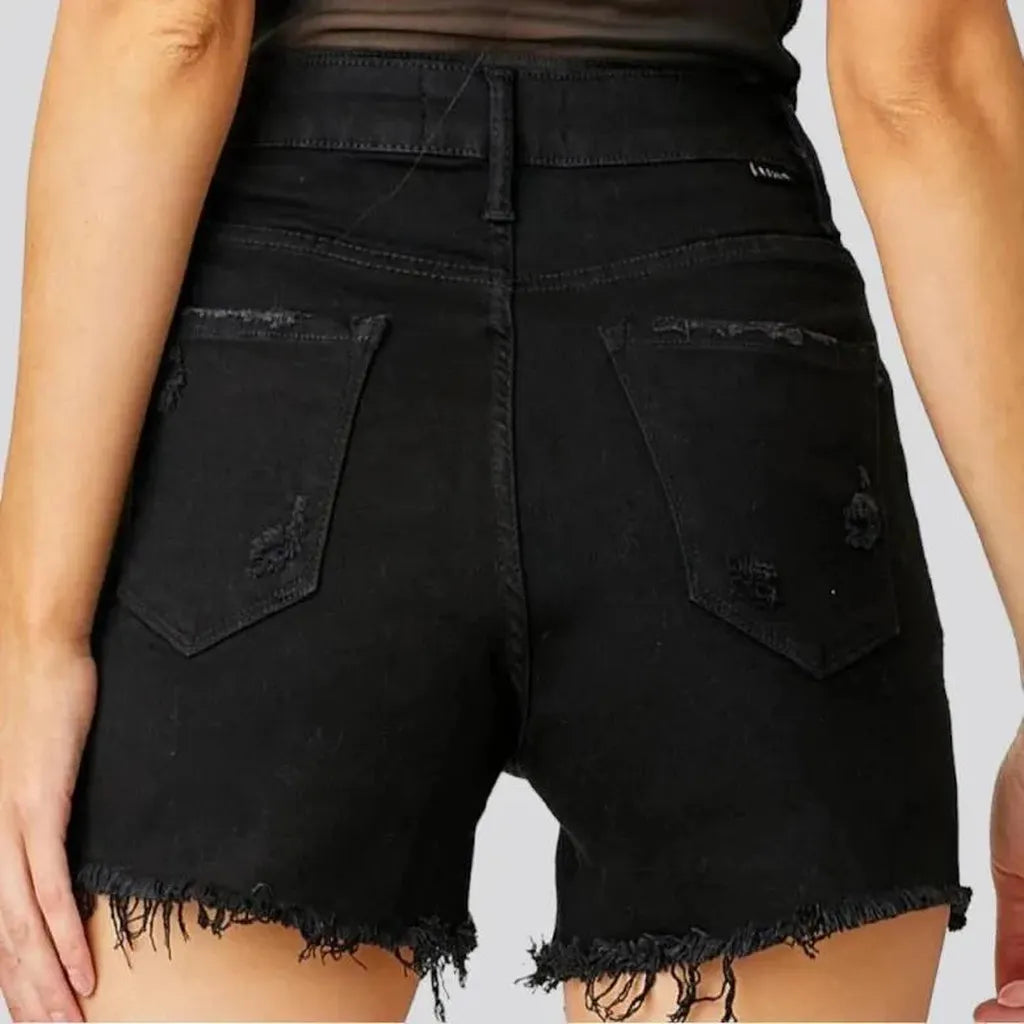 Black high-waist jean shorts for ladies