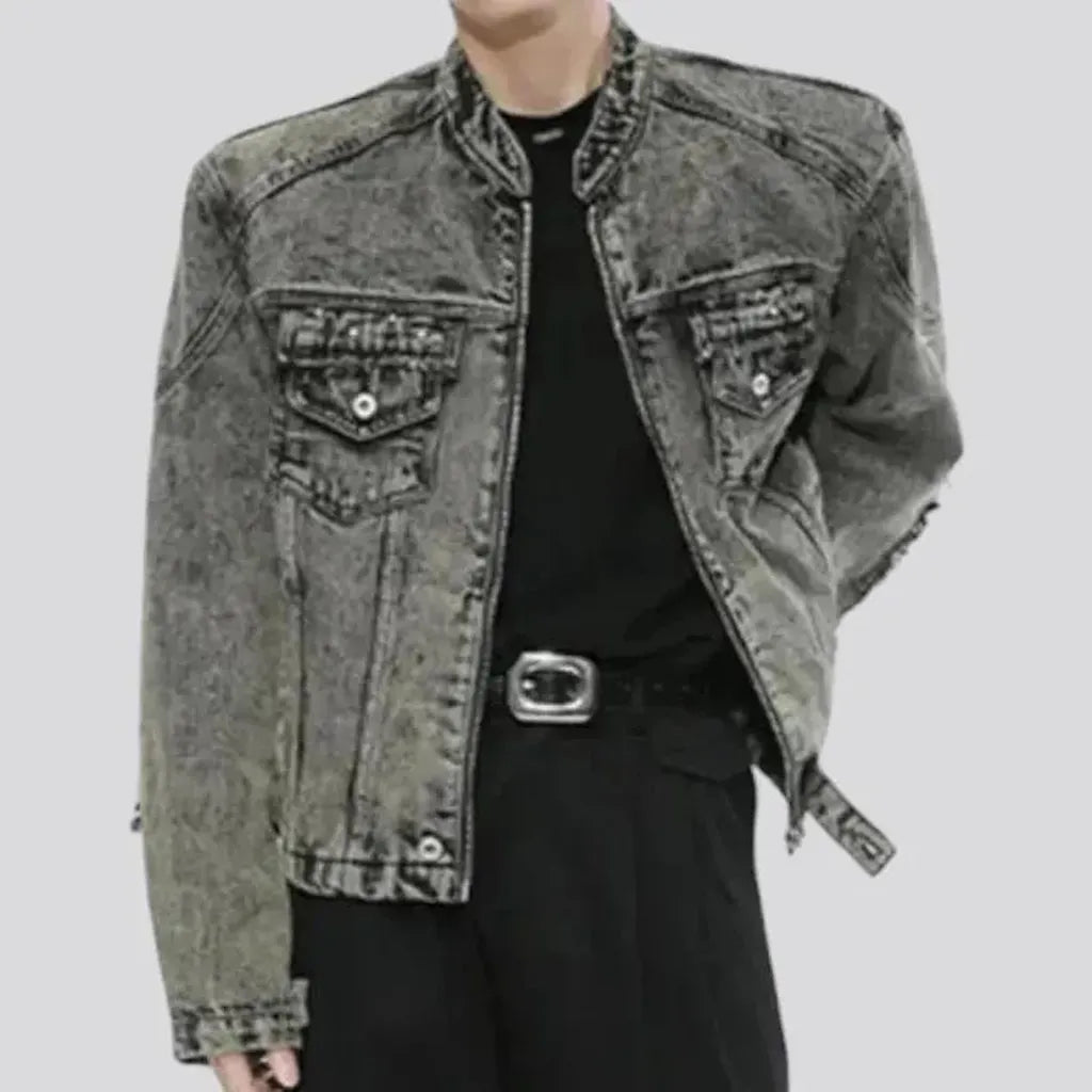 Round-collar men's jeans jacket