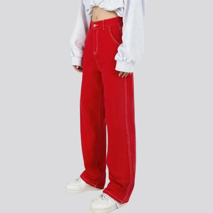 High-waist color denim pants