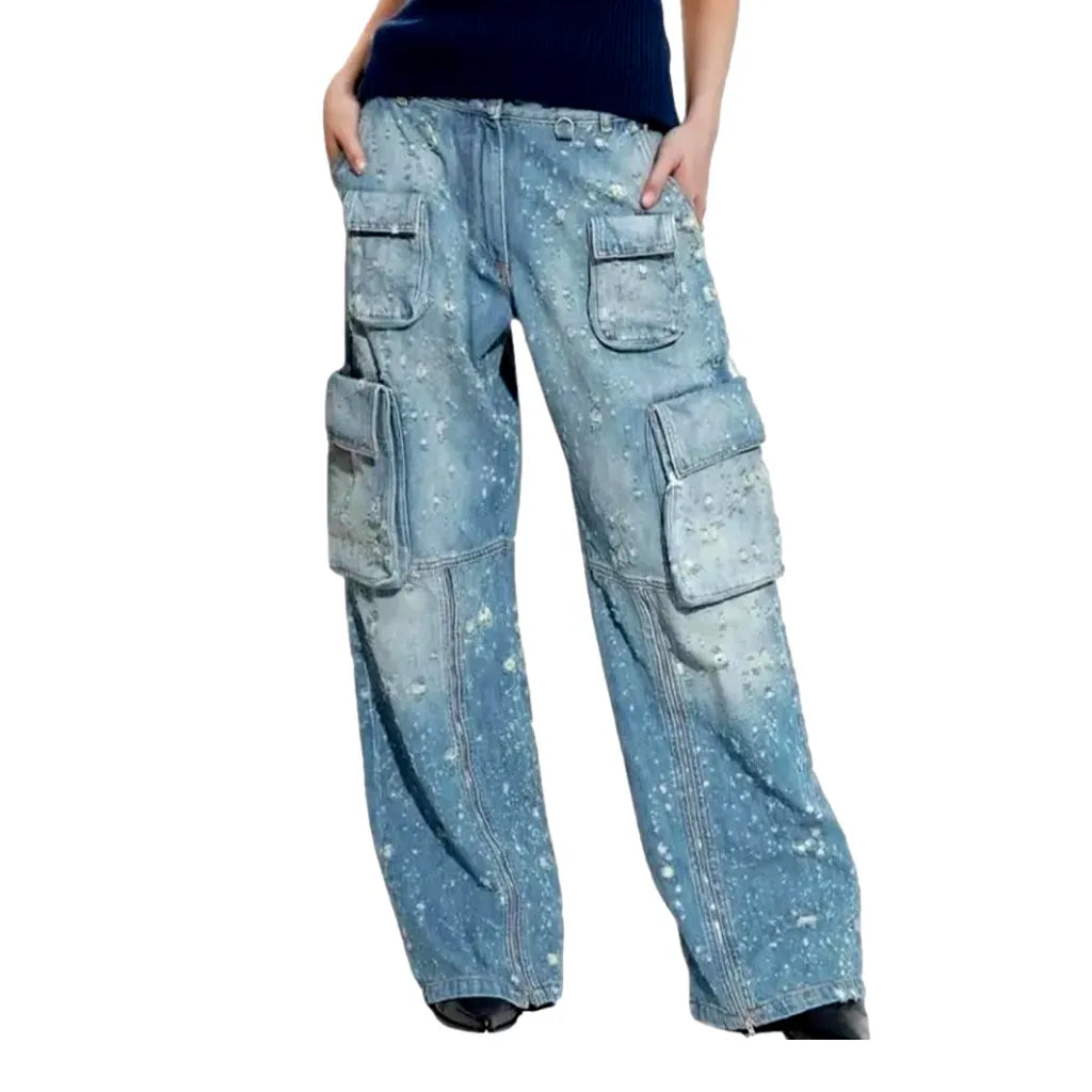 High Rise Distressed Look Women's Jeans - Light Blue