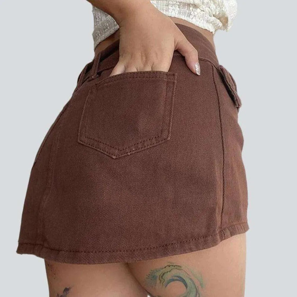 Brown ladies mini jean skirt