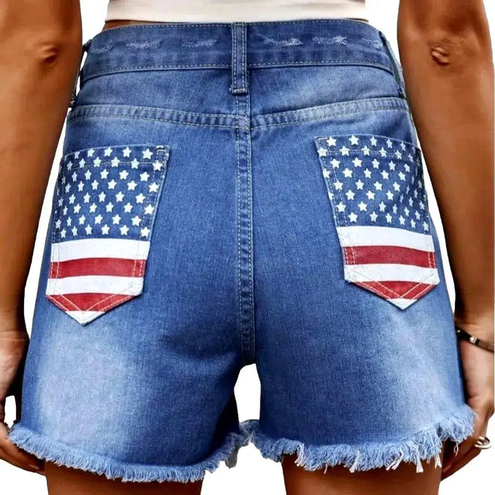 High-waist patched jeans shorts