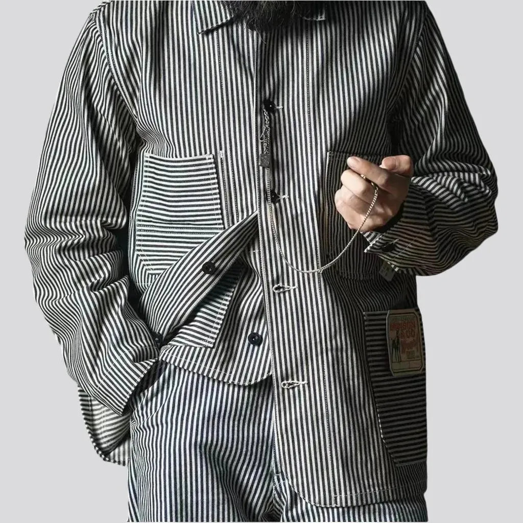 Boho striped labor men's denim chore jacket