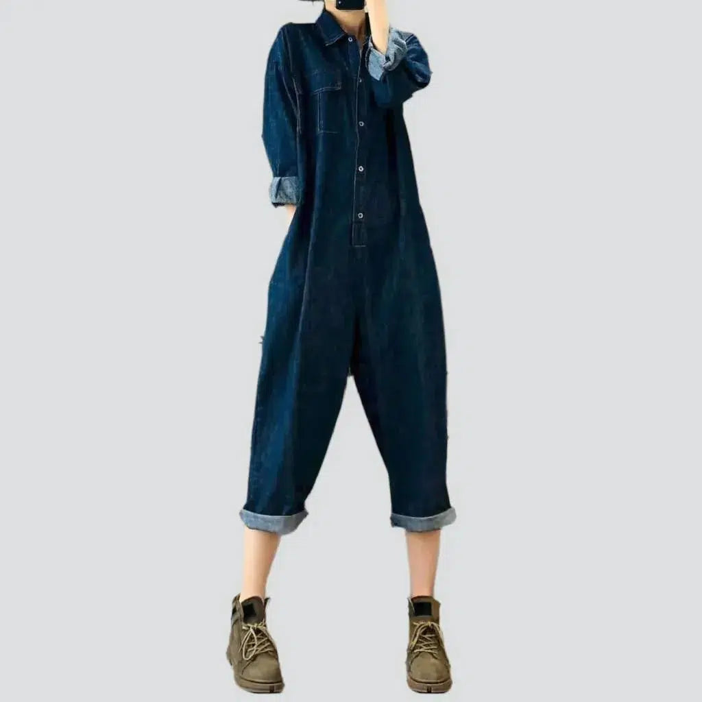 Loose denim women's jumpsuit overall