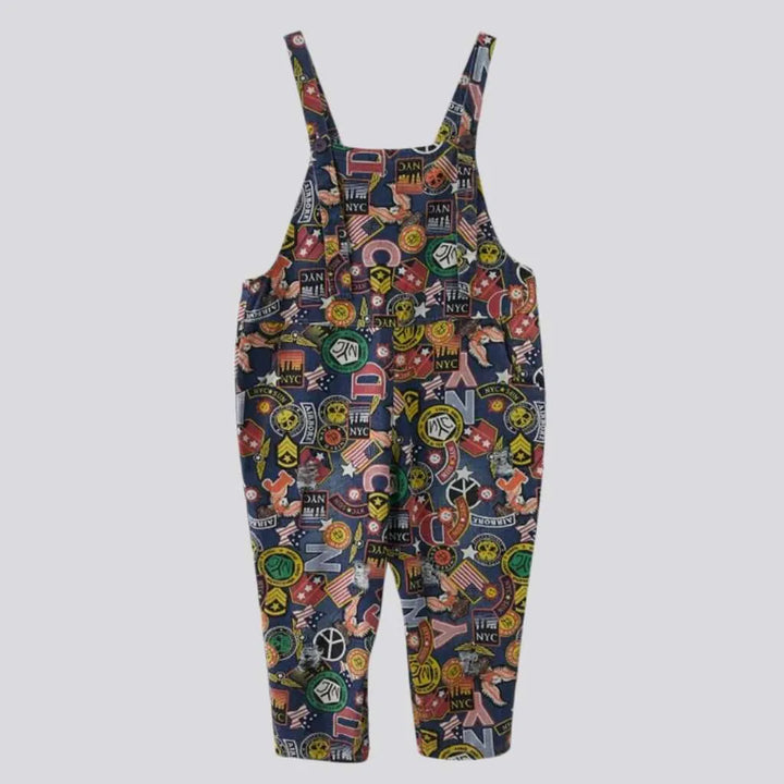 Cartoon print denim jumpsuit
 for women