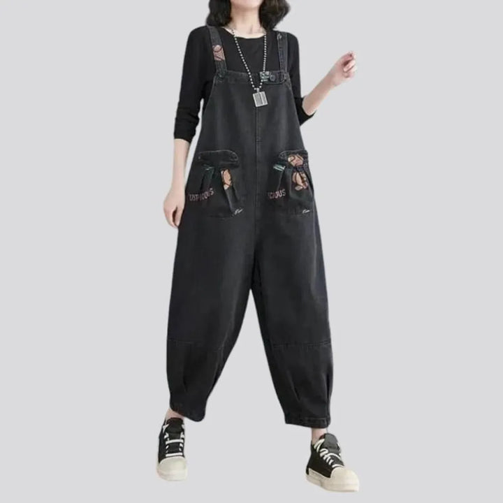 Printed-pockets y2k denim jumpsuit