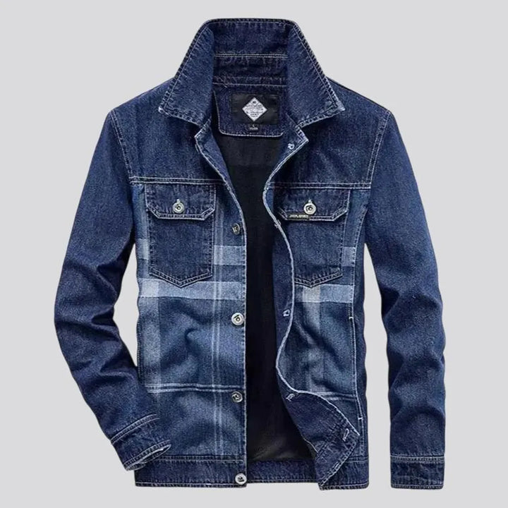 Retro checkerboard slim men's denim jacket