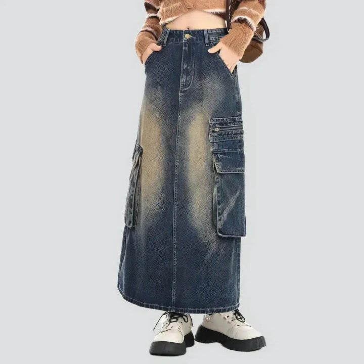 Voluminous long denim skirt
 for ladies