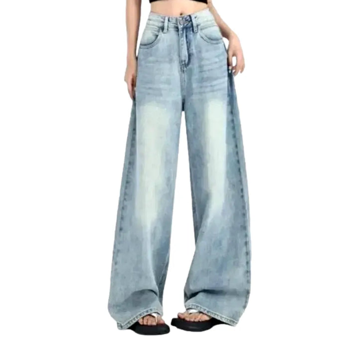 Boho Style High Rise Jeans for Ladies - Light Blue