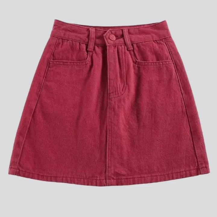 Mid-waist red women's jeans skort