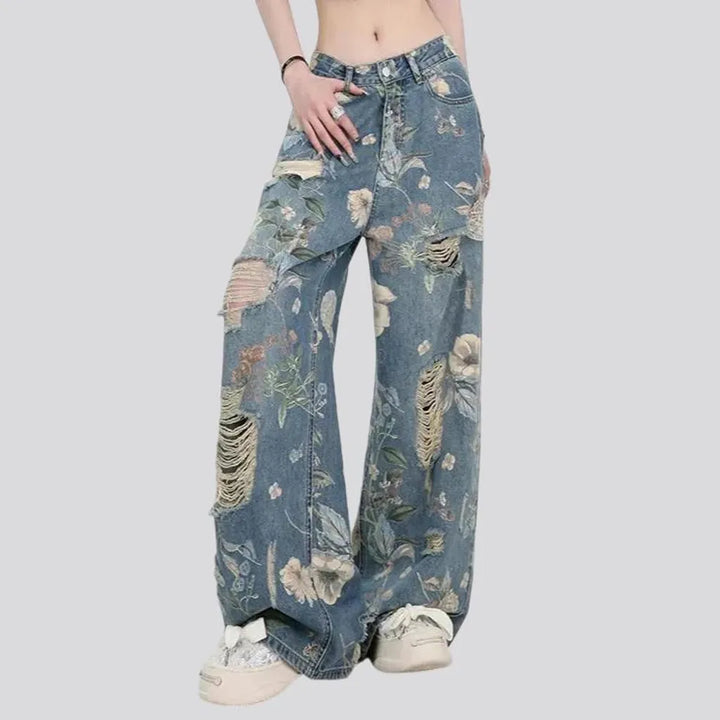 Baggy fit floral print women's jeans