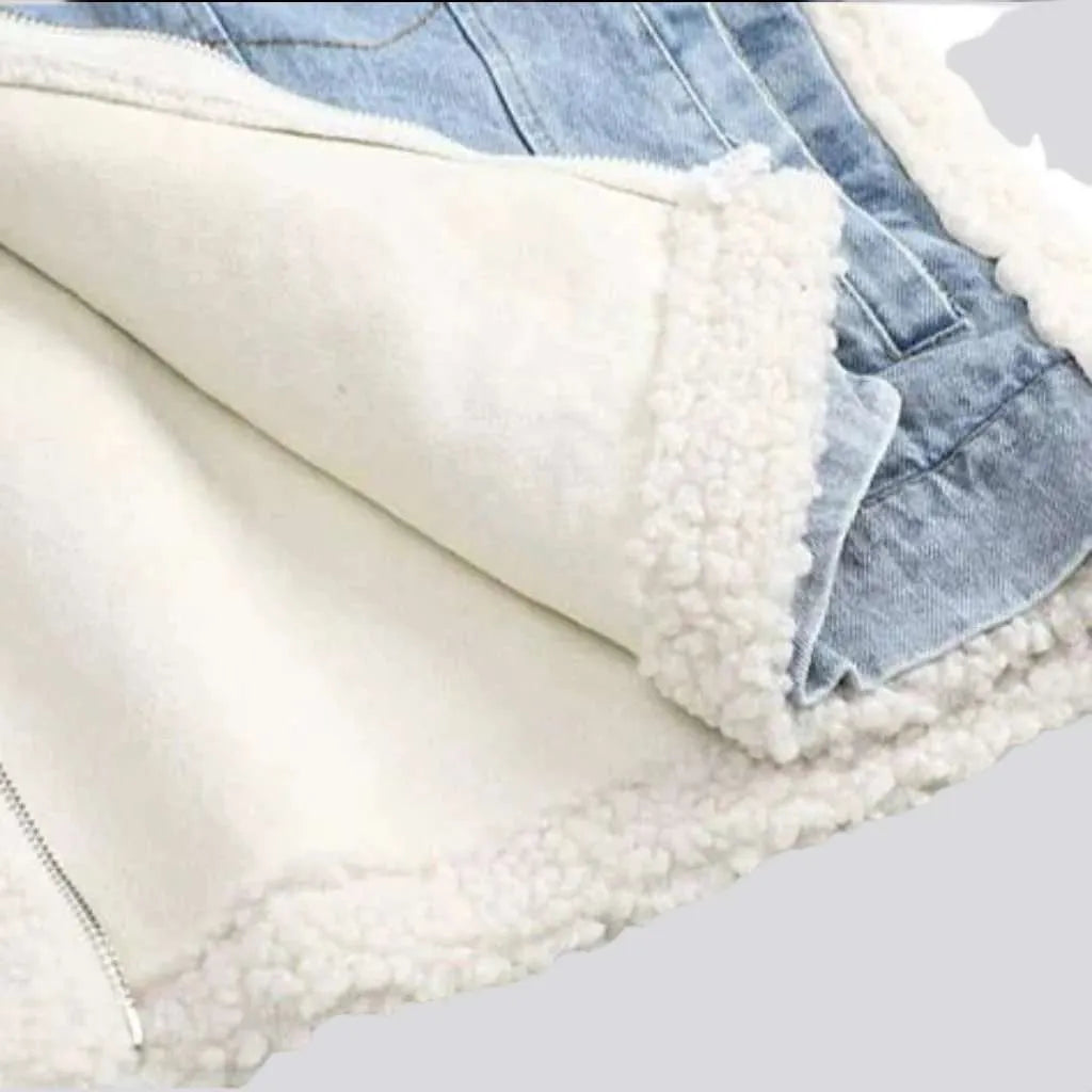 Light-wash sherpa jean jacket
 for women