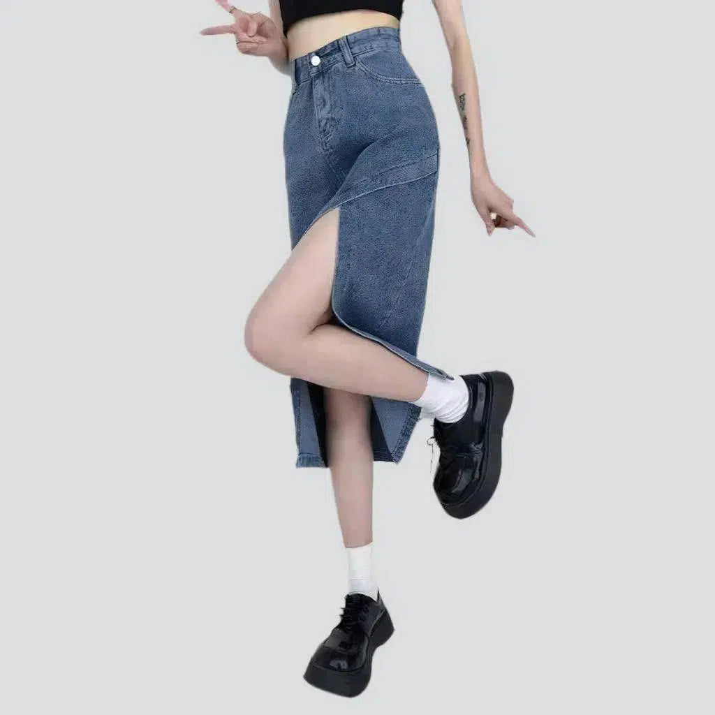 Medium-wash high-waist jean skirt