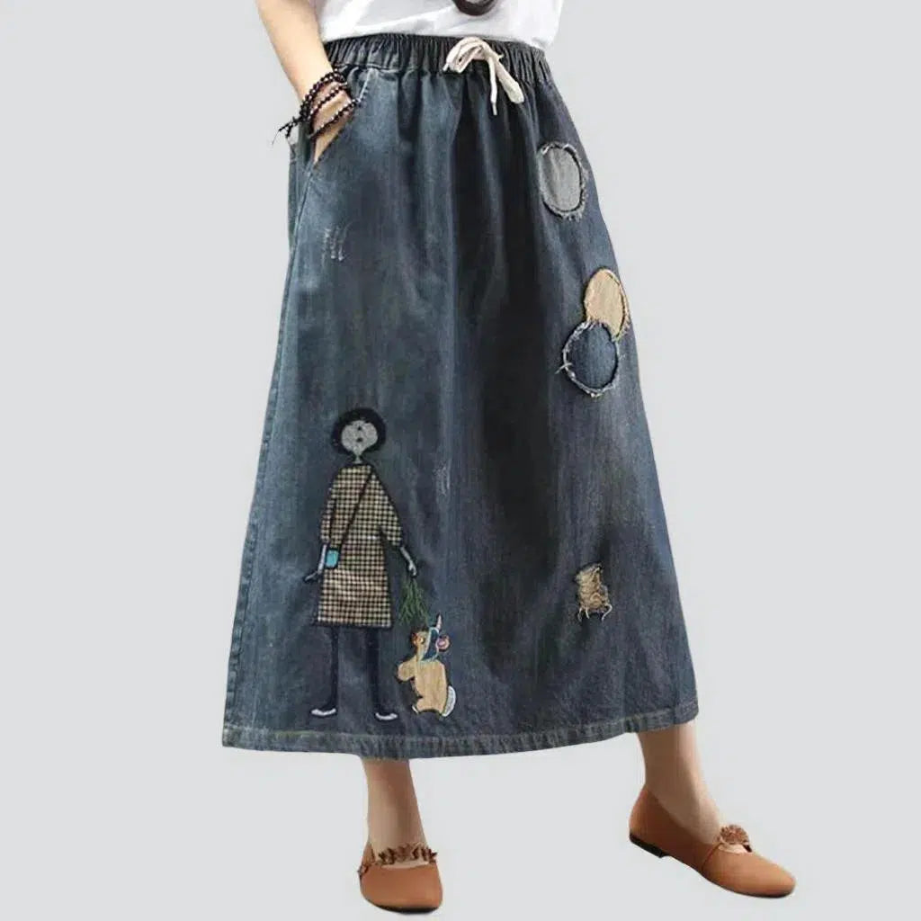 Long high-waist jeans skirt
 for ladies