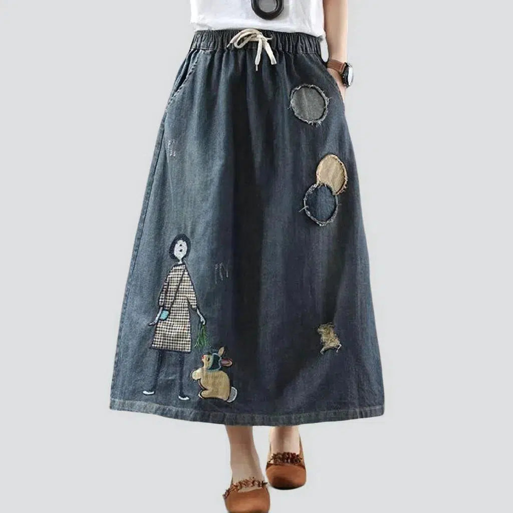 Long high-waist jeans skirt
 for ladies