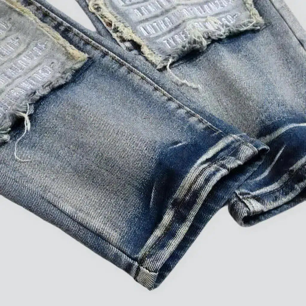 Mid-waist men's distressed jeans