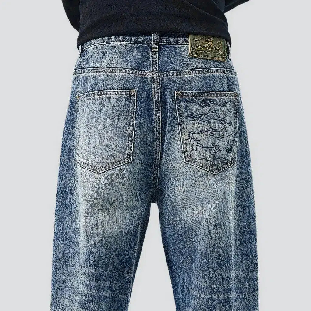 Sanded men's medium-wash jeans