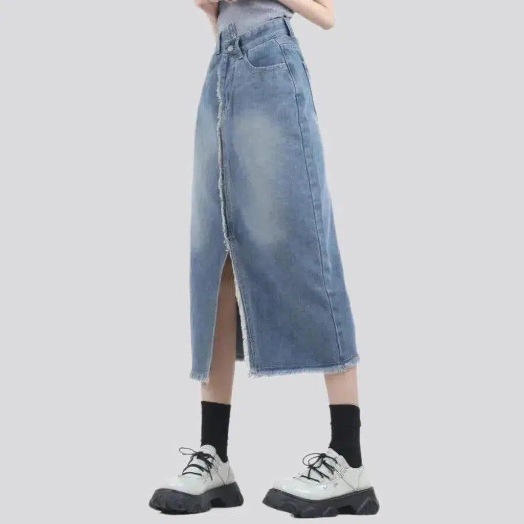 Distressed women's denim skirt