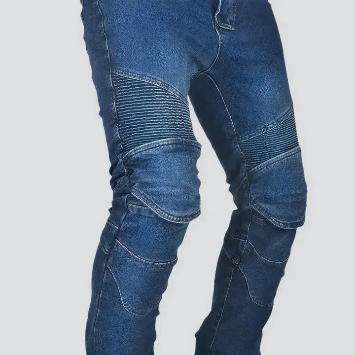 Mid-waist stonewashed riding jeans
 for men