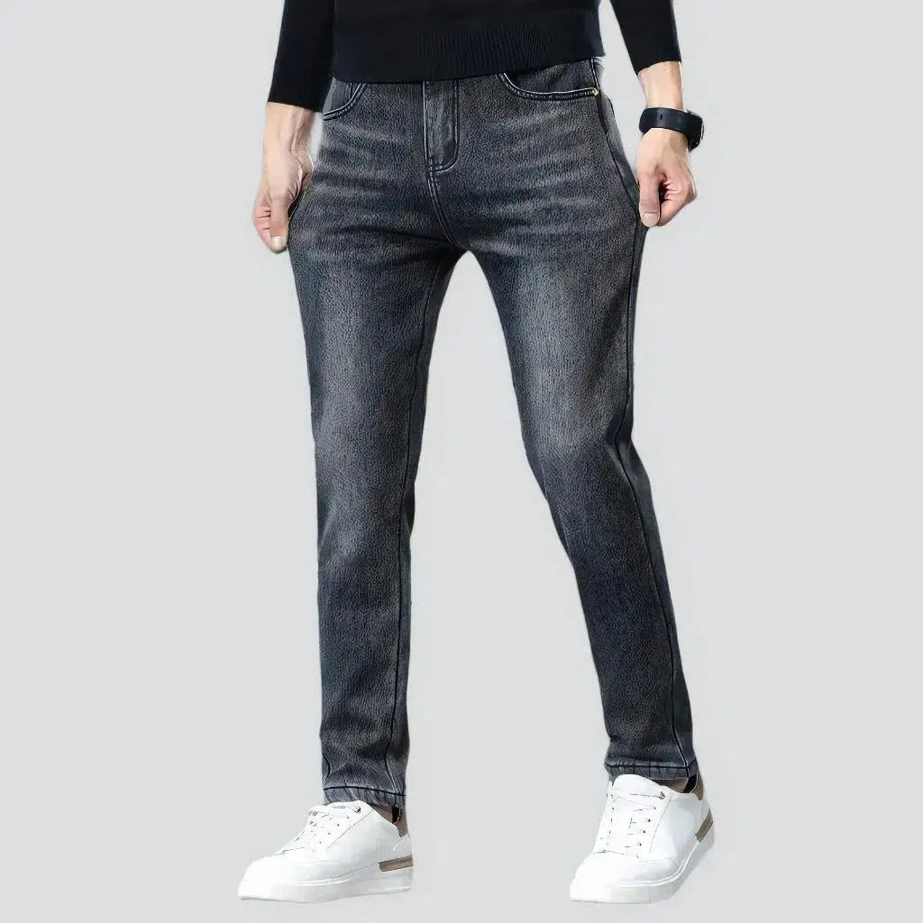 Insulated men's high-waist jeans