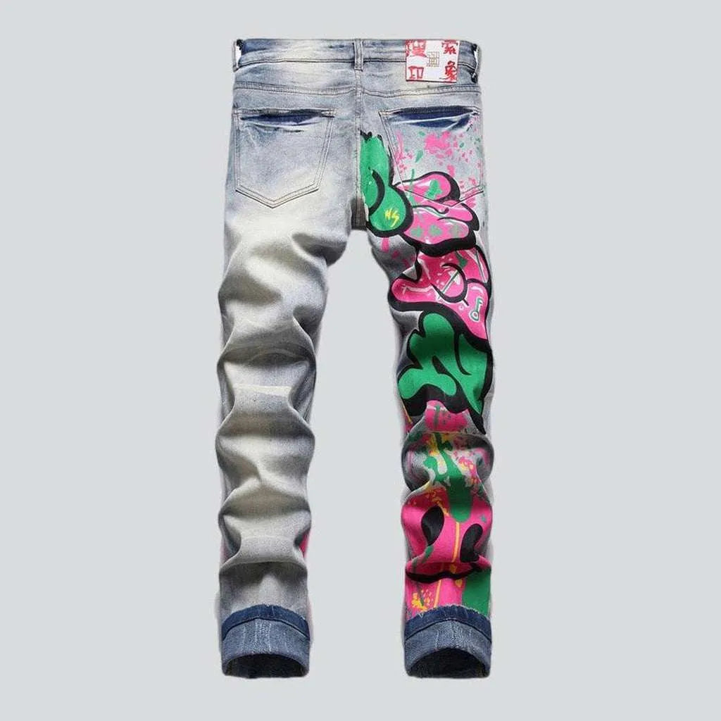 Graffiti print men's jeans