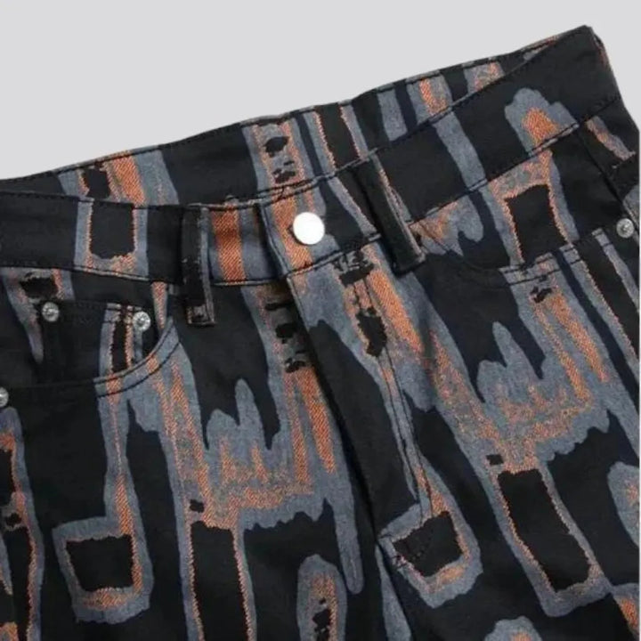 Mid-waist men's digital-print jeans