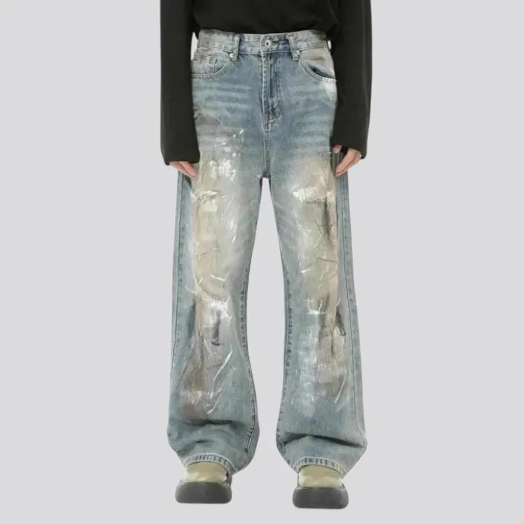 Medium rise graffiti fashion men's jeans