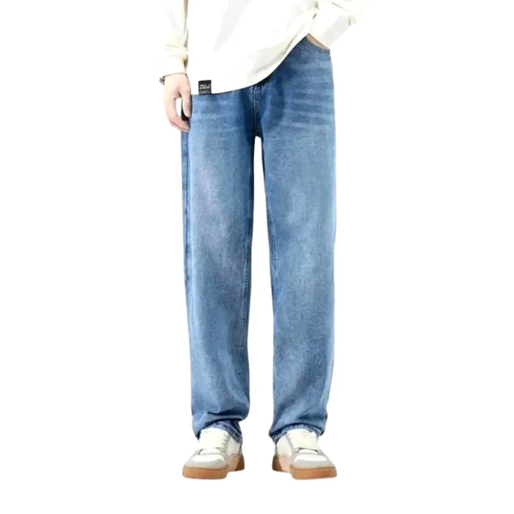 Sanded Mid Rise Wide Fit Men's Jeans - Light Blue