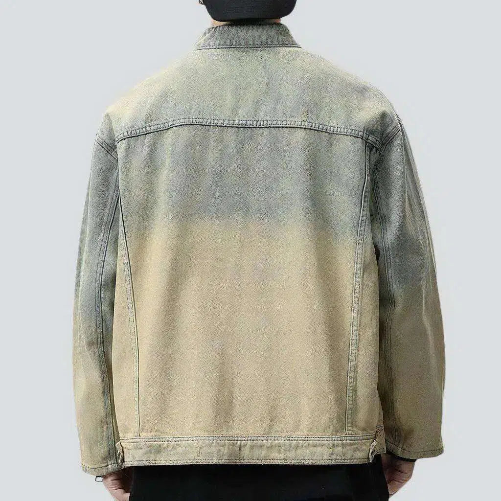 Sand hue zipper men's jean jacket