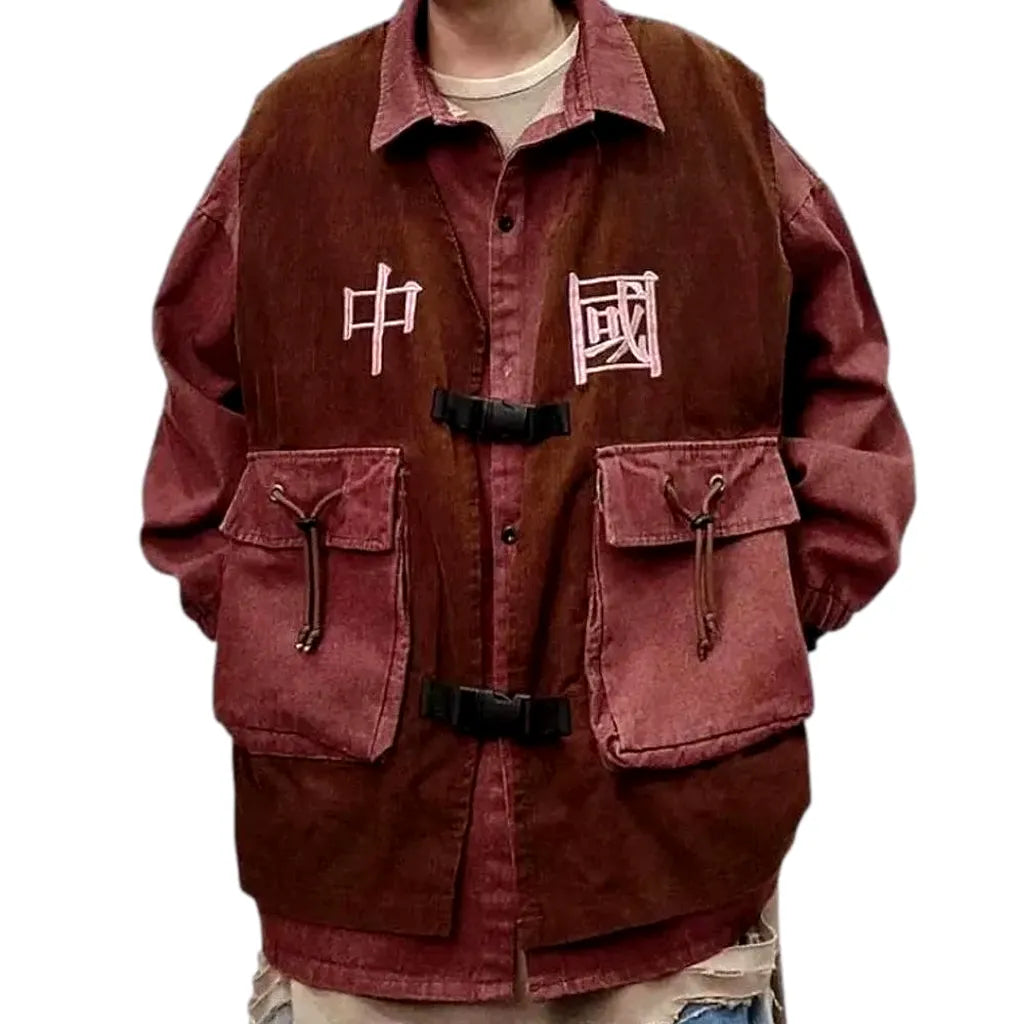 Oversized Men's Jean Jacket - Red