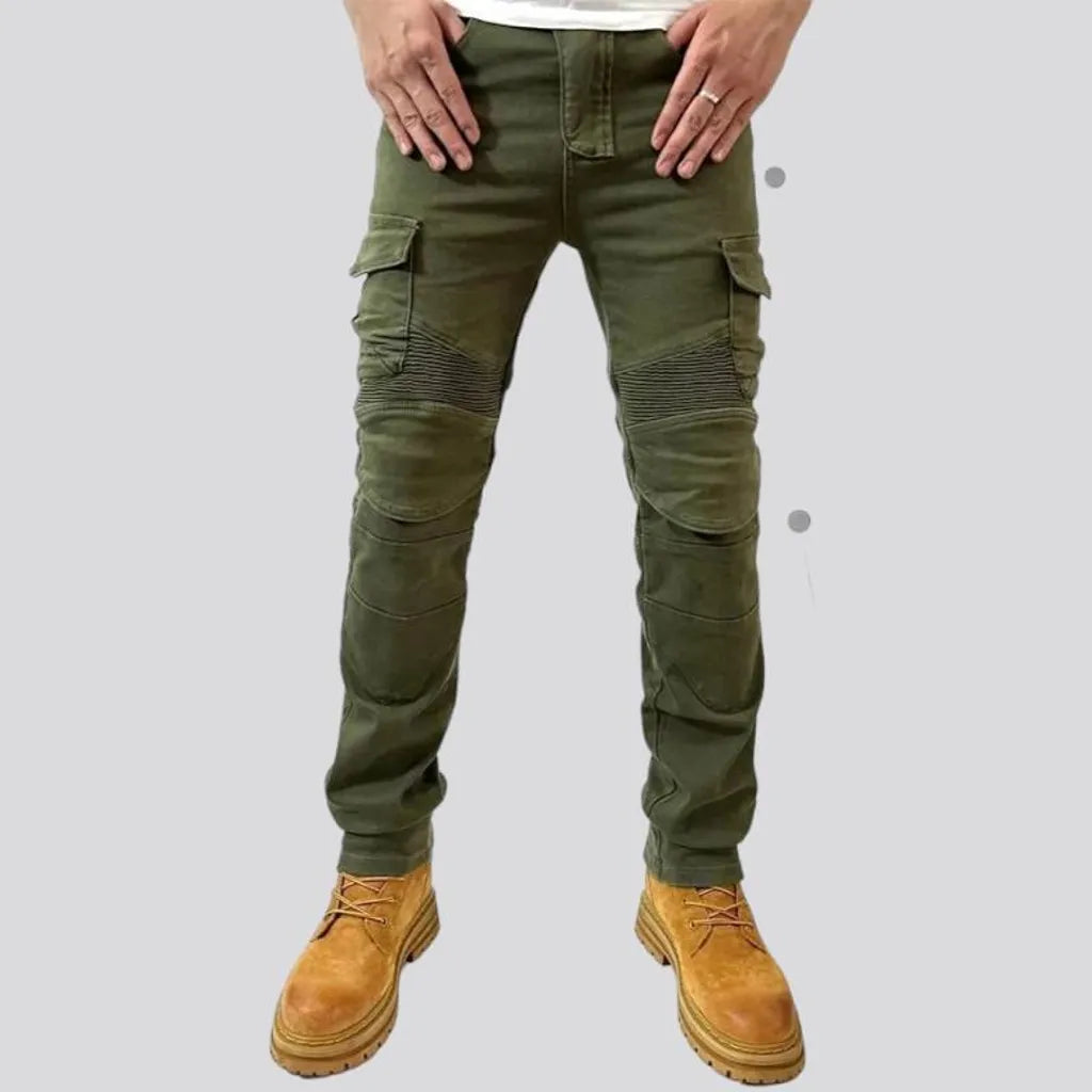 High-waist men's motorcycle jeans