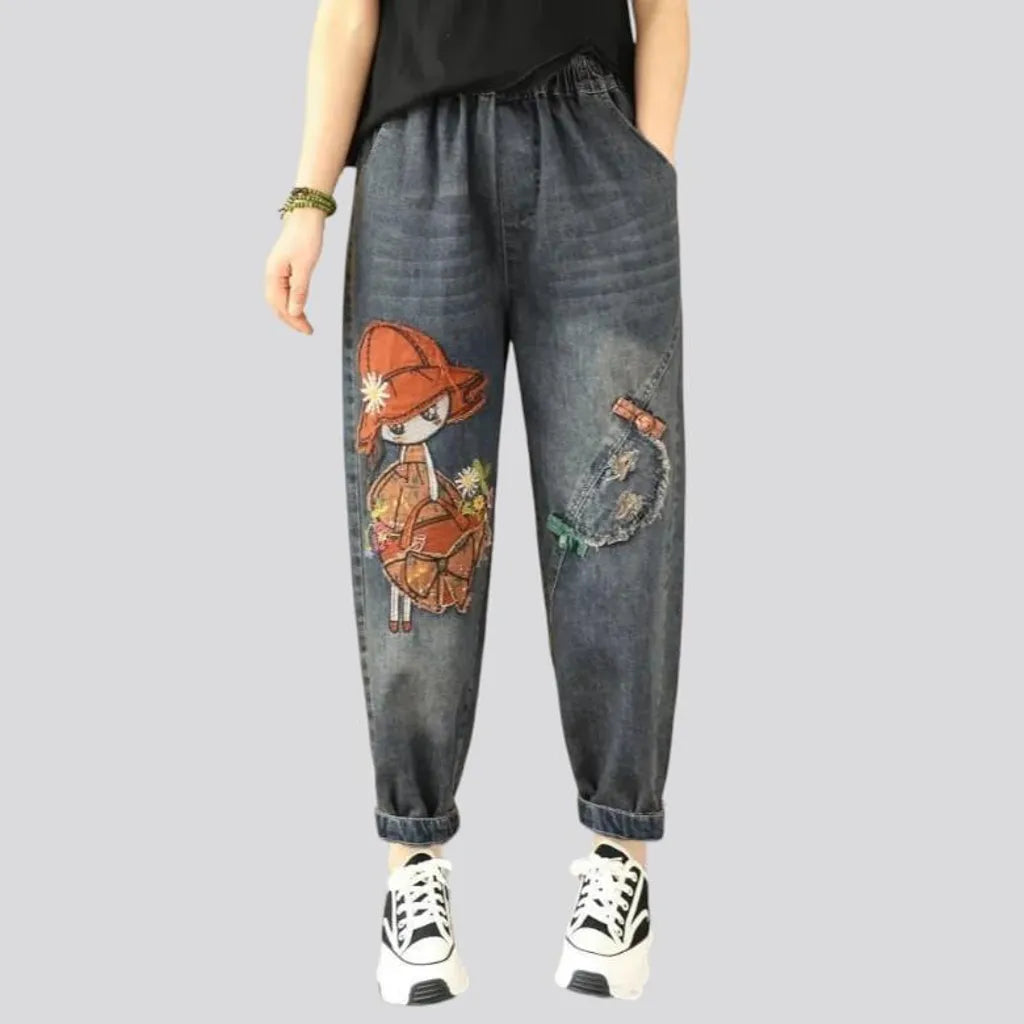 High-waist vintage denim pants
 for women