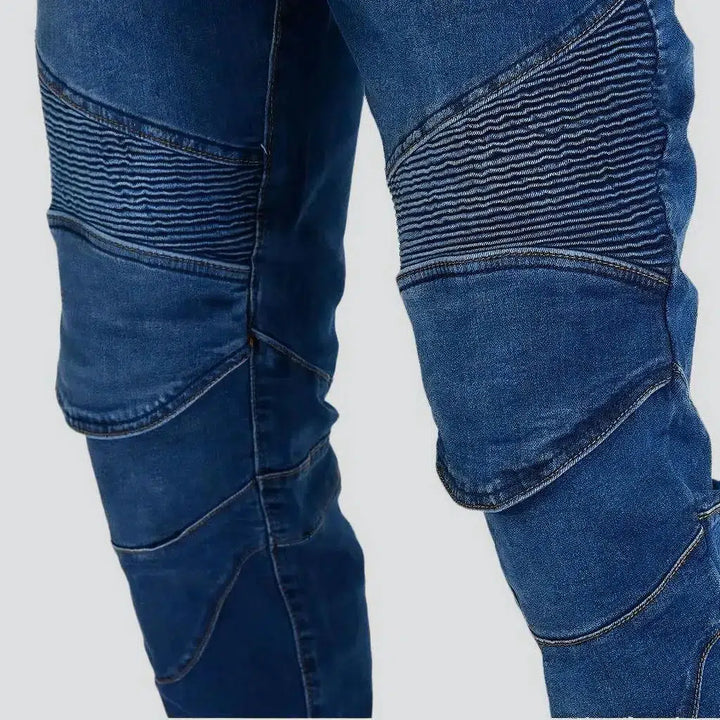 Sanded knee-pads men's moto jeans