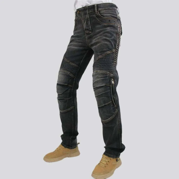 Vintage knee-pads men's biker jeans