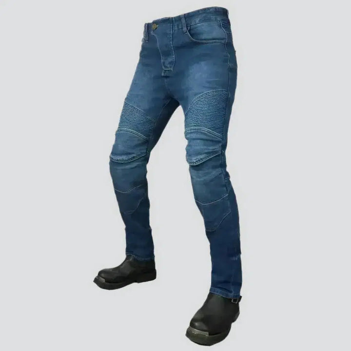 Sanded knee-pads men's moto jeans