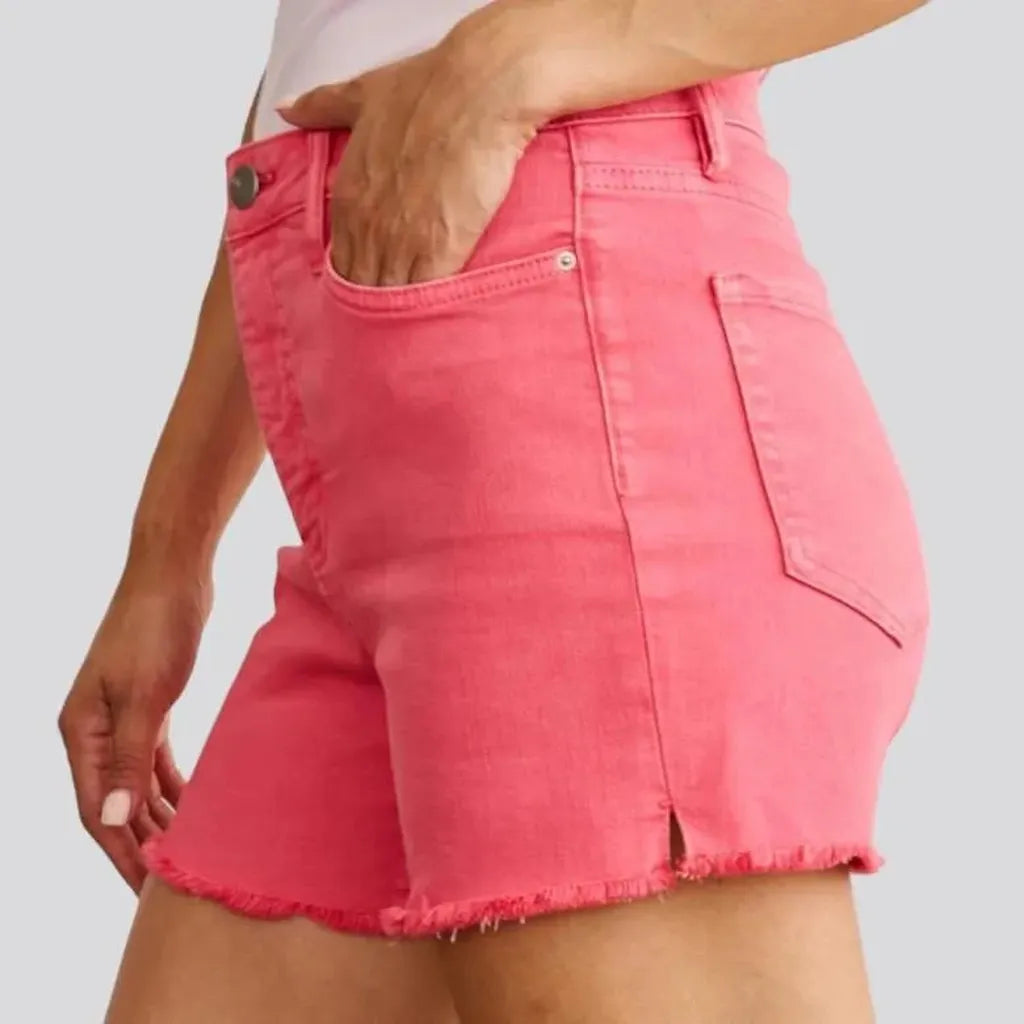 Pink straight denim shorts for ladies