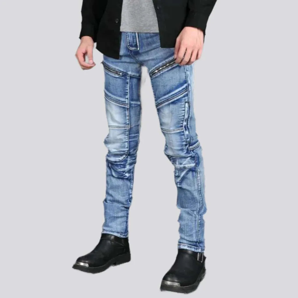 Slim stonewashed riding jeans
 for men