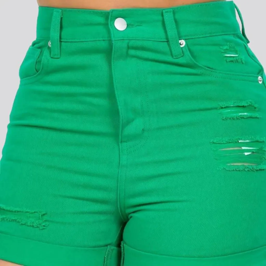 Skinny color women's jean shorts