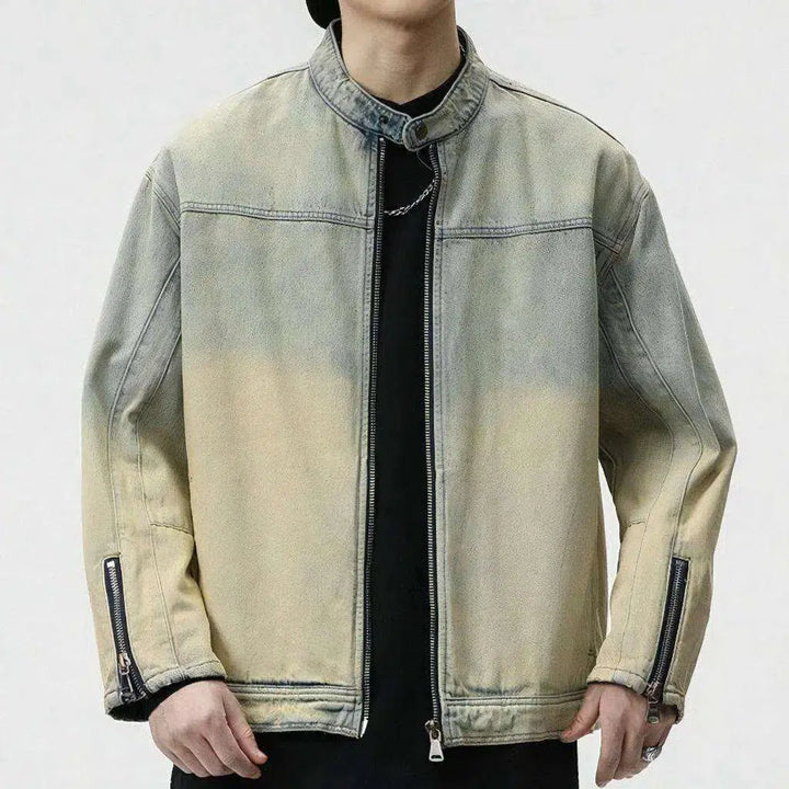 Sand hue zipper men's jean jacket