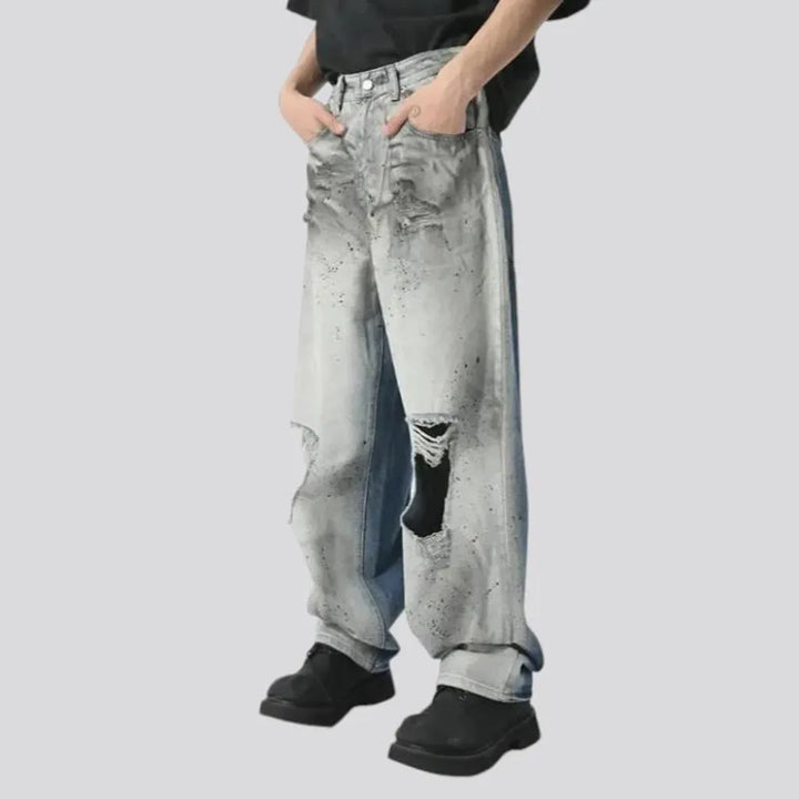 Paint splattered baggy grunge jeans for men