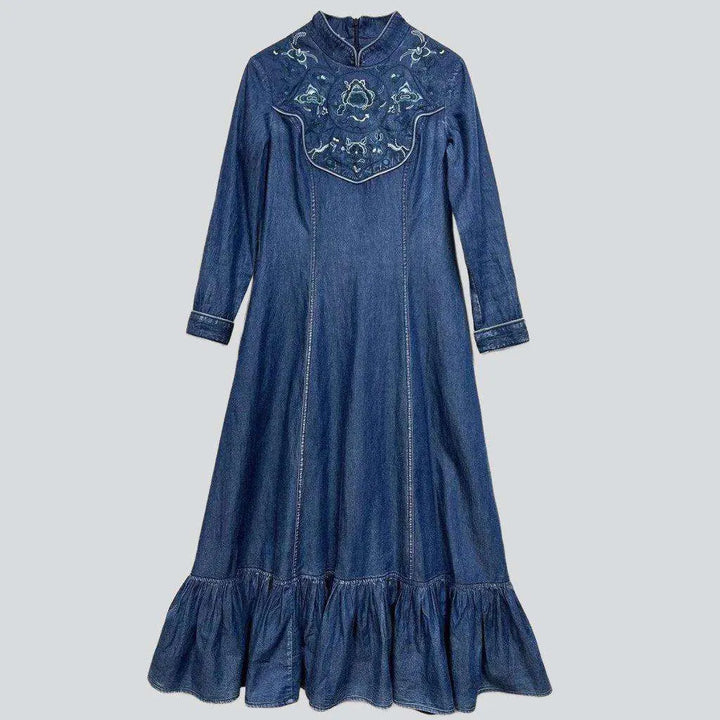 Long embroidered y2k denim dress