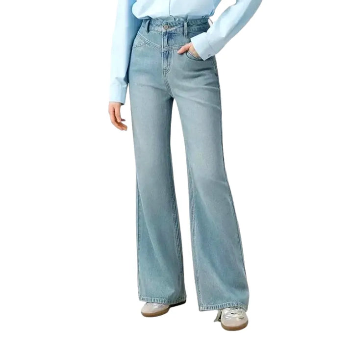 Abraded Style High Waist Women's Jeans - Light Blue