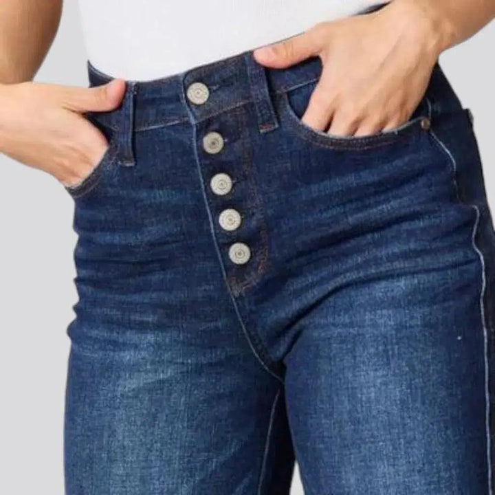 High-waist exposed-buttons jeans
 for women