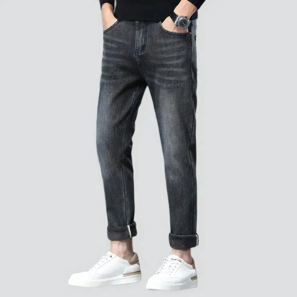 Insulated men's high-waist jeans