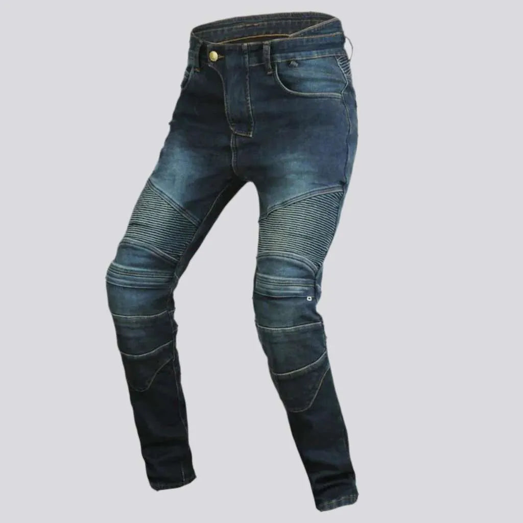 Slim mid-waist motorcycle jeans
 for men