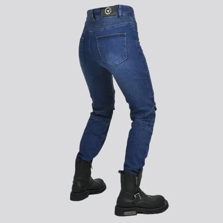 Pebble-washed high waist moto jeans for women